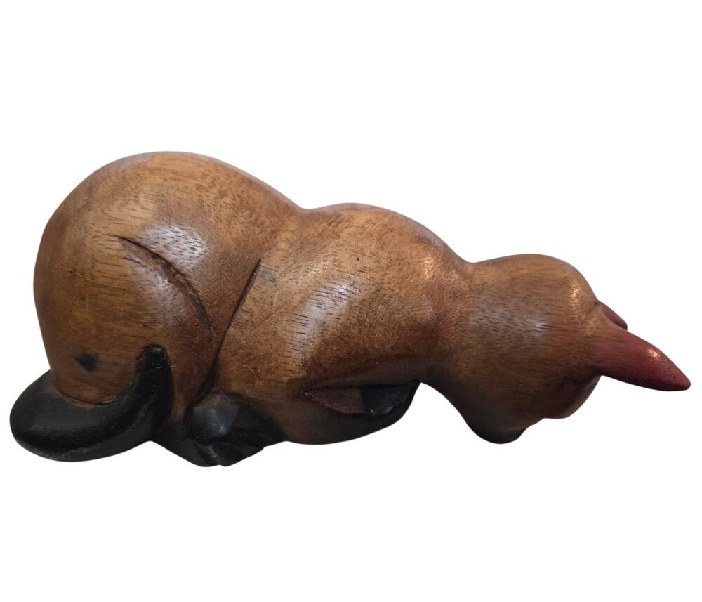 Vtg Cat Kitten Shelf Sitter Wooden Hand Carved Looking Over Ledge Folk Art